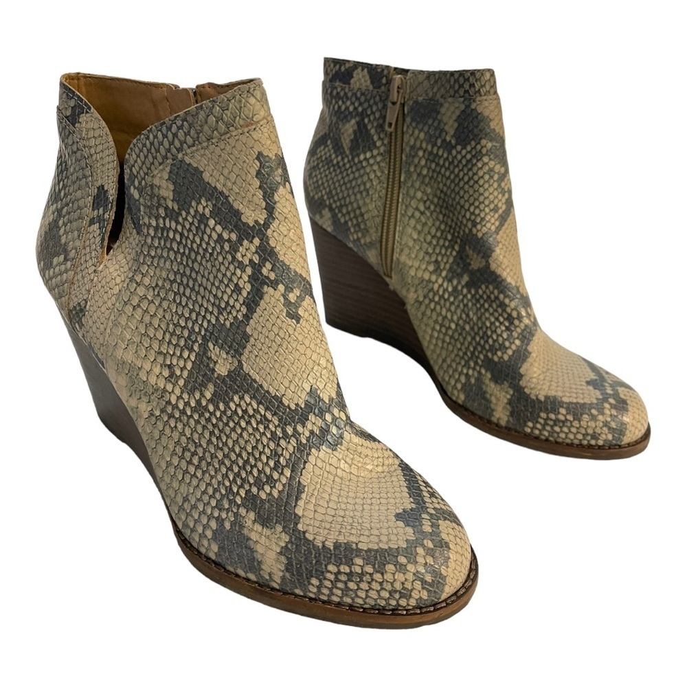 Lucky Brand Wedge Snake skin Leather Ankle Boots Booties Size 8.5